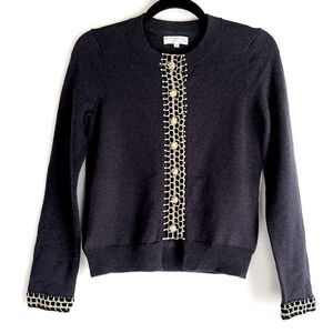 Opening Ceremony Navy Merino Wool Cardigan Beaded w/ Metallic Thread Size XS